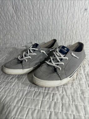 Sperry Gray Canvas Lace-Up Sneakers with White Soles